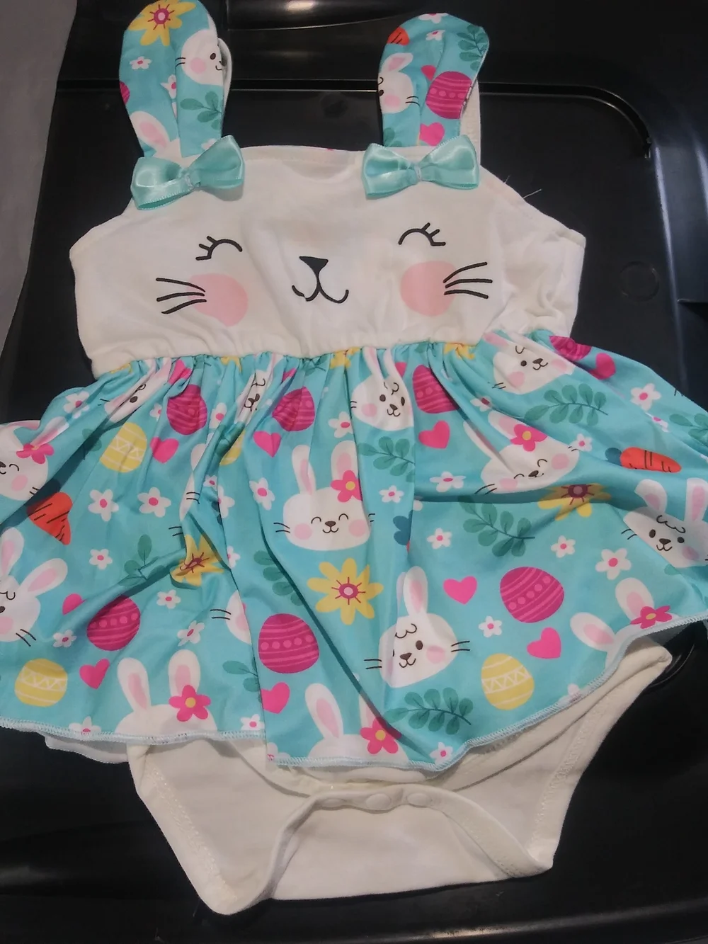 PatPat White and Turquoise Bunny Dress with Pastel Print